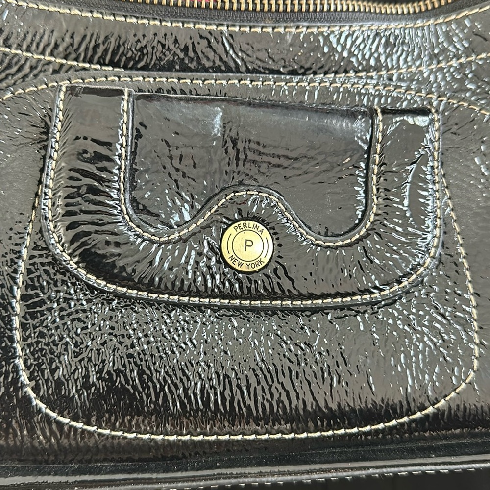 Sleek patent leather PERLINA  handbag in perfect condition!